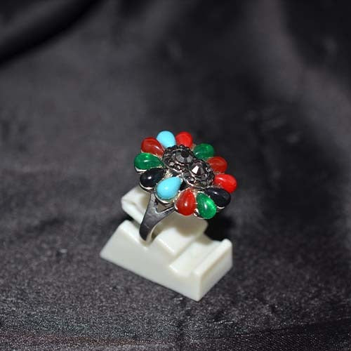 6 Carat Gold Plated Multicolor Gemstone Petal Ring