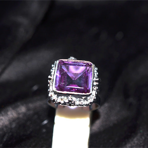925 Sterling Silver Amethyst Halo Turkish Ring