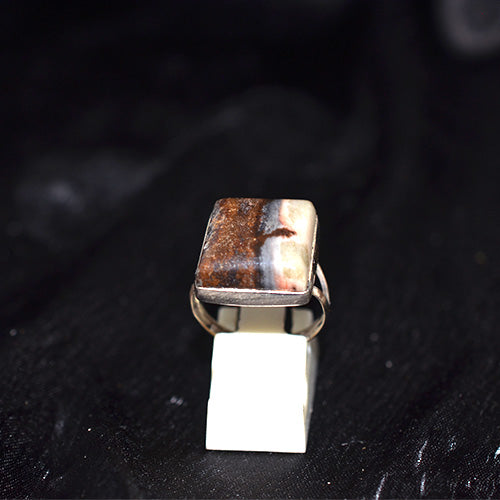 925 Sterling Silver Square Banded Agate Ring