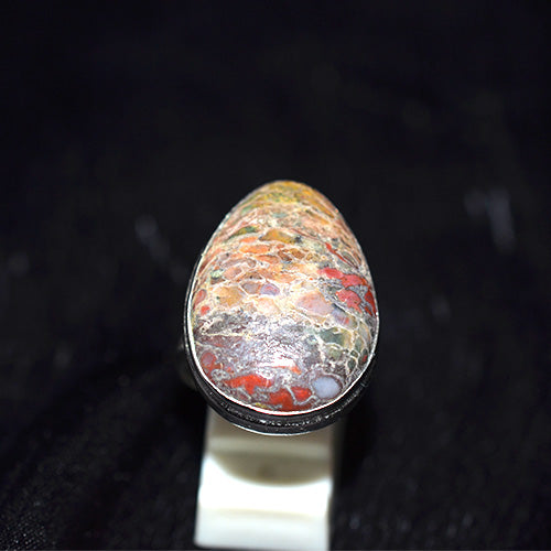 925 Sterling Silver Oval Multicolor Agate Pattern Ring