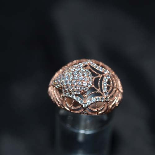 6 Carat Gold Plated White Crystal Filigree Dome Ring