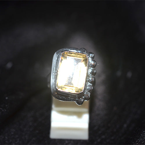 925 Sterling Silver Emerald Cut Citrine Ring