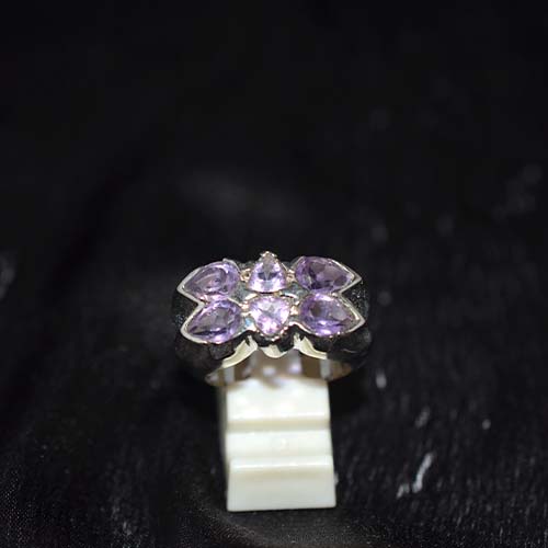 925 Sterling Silver Purple Amethyst Floral Leaf Ring