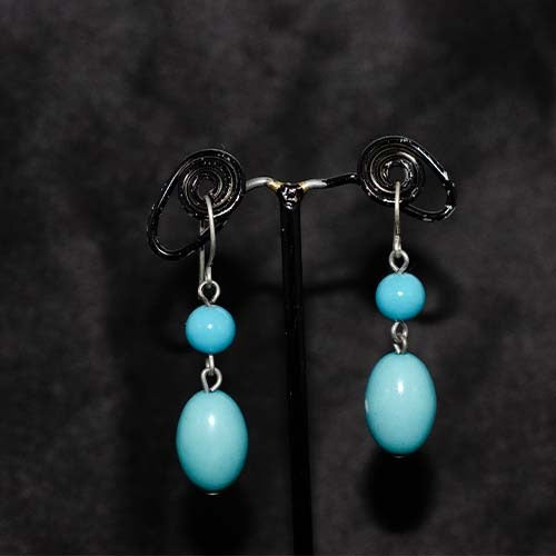 925 Sterling Silver Turquoise Bead Drop Earrings