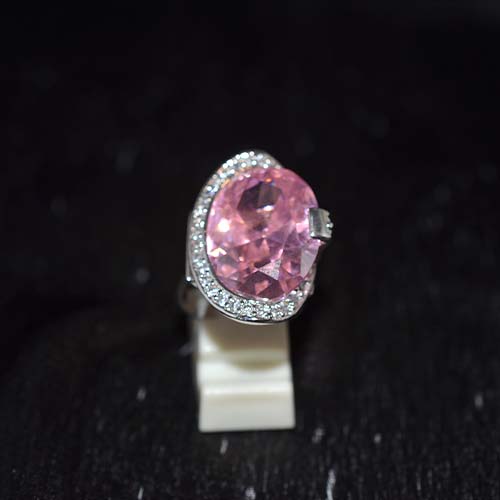 925 Sterling Silver Large Oval Pink Gemstone Halo Ring