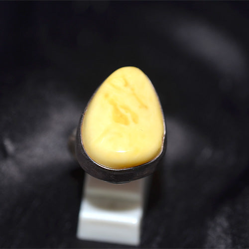 925 Sterling Silver Turkish Baltic Amber Freeform Ring