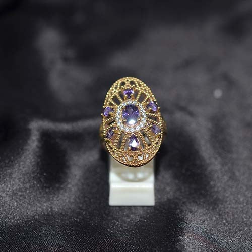 6 Carat Gold Plated Amethyst Oval Filigree Ring