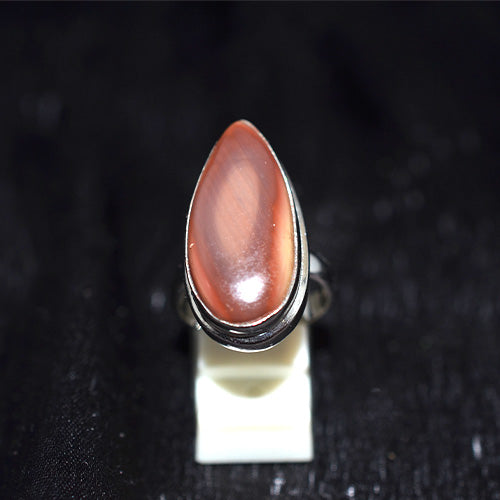 925 Sterling Silver Brown Cat's Eye Marquise Shape Ring