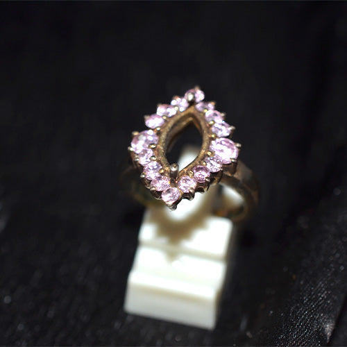 6 Carat Gold Plated Turkish Pink Sapphire Open Marquise Halo Ring