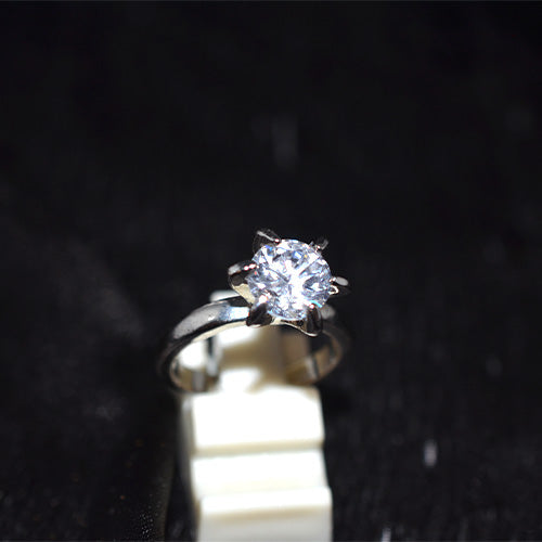 925 Sterling Silver Round Cubic Zirconia Six-Prong Solitaire Ring