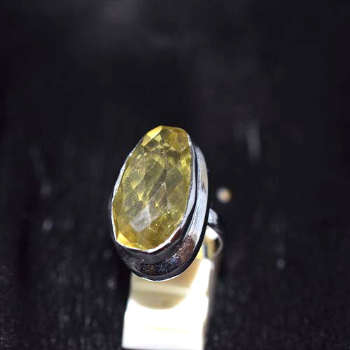 925 Sterling Silver Faceted Lemon Quartz Oval Ring