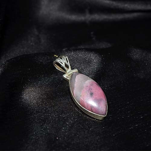 925 Sterling Silver Pink Rhodonite Marquise Pendant