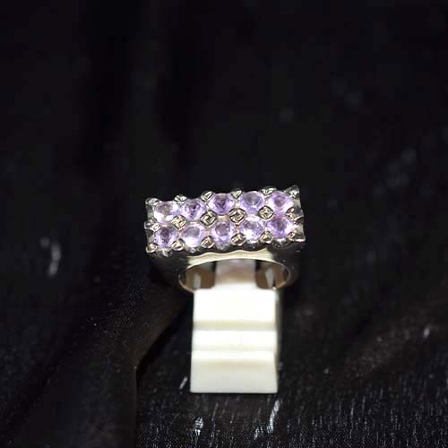 925 Sterling Silver Light Purple Gemstone Pave Row Ring