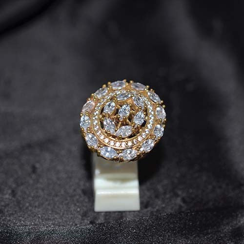 6 Carat Gold Plated White Quartz Swirl Cluster Ring