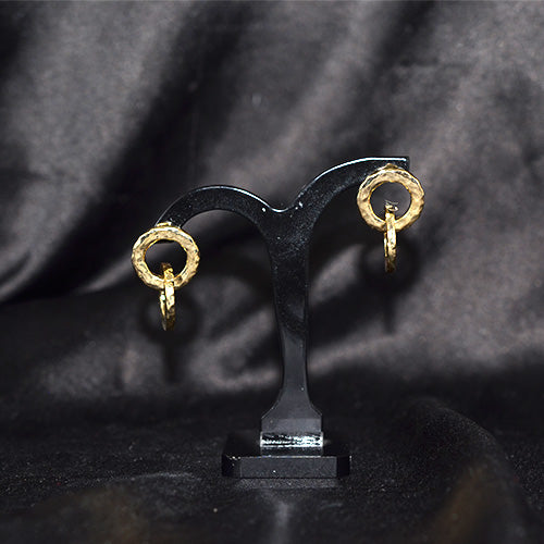 6 Carat Gold Plated Textured Double Hoop Dangle Earrings