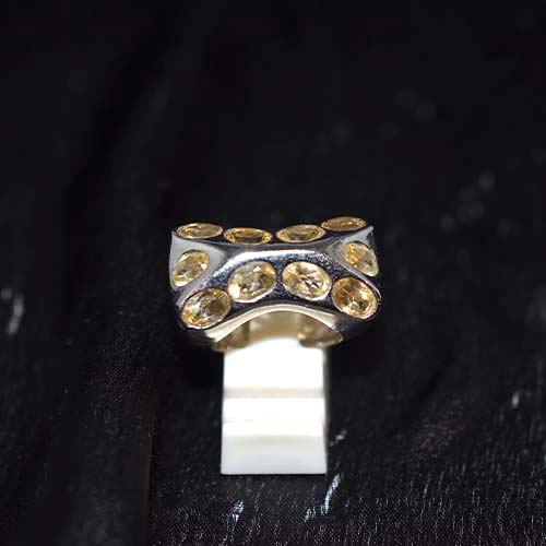 925 Sterling Silver Yellow Gemstone Bubble Pattern Ring