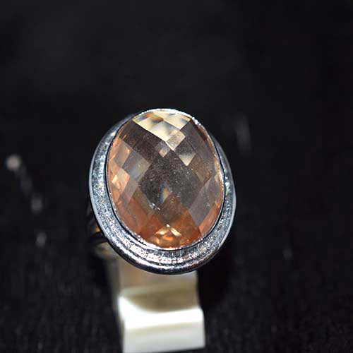 925 Sterling Silver Oval Peach Morganite Split Shank Ring