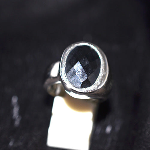 925 Sterling Silver Faceted Oval Black Onyx Bezel Set Ring
