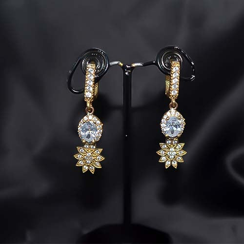 6 Carat Gold Plated White Crystal Starburst Drop Earrings