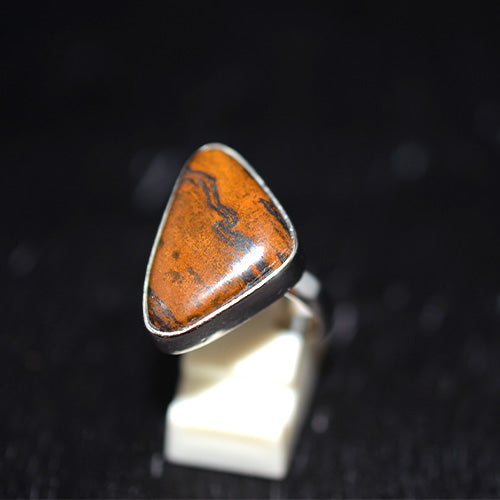 925 Sterling Silver Picture Jasper Triangle Ring
