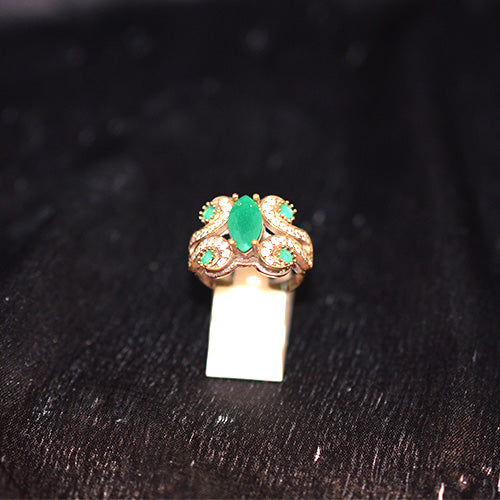 6 Carat Gold Plated Turkish Green Marquise Ornate Ring
