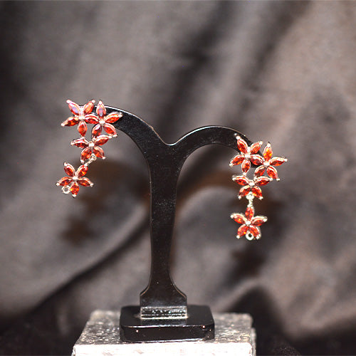 925 Sterling Silver Red Gemstone Cascading Flower Earrings