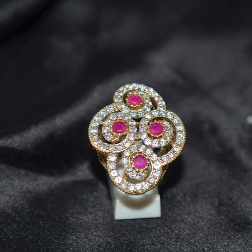 6 Carat Gold Plated Ruby Triple Swirl Ring