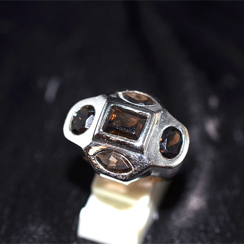 925 Sterling Silver Geometric Smoky Quartz Statement Ring