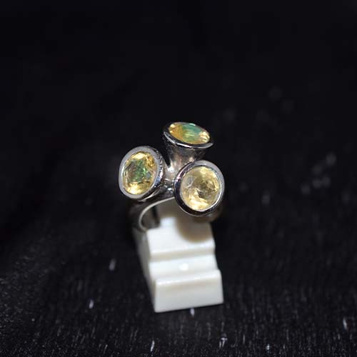 925 Sterling Silver Yellow Citrine Triple Stone Modern Ring