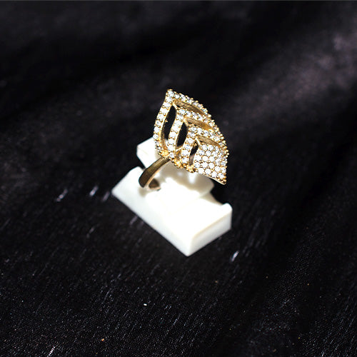 6 Carat Gold Plated Turkish Cubic Zirconia Leaf Motif Ring