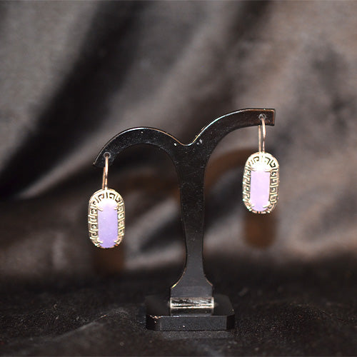 925 Sterling Silver Turkish Lavender Jade Geometric Border Drop Earrings