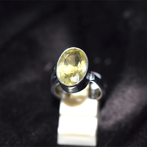 925 Sterling Silver Oval Lemon Quartz Wide Band Ring