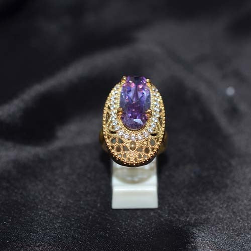 6 Carat Gold Plated Amethyst Oval Lace Ring