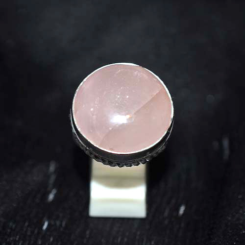 925 Sterling Silver Rose Quartz Round Beaded Bezel Ring