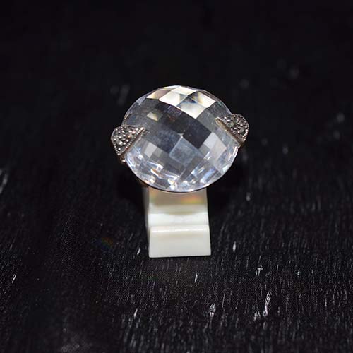 925 Sterling Silver Clear Crystal Globe Ring with Marcasite Accents