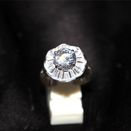 925 Sterling Silver Turkish Cubic Zirconia Floral Motif Ring