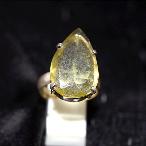 925 Sterling Silver Pear Cut Lemon Quartz Rustic Prong Set Ring