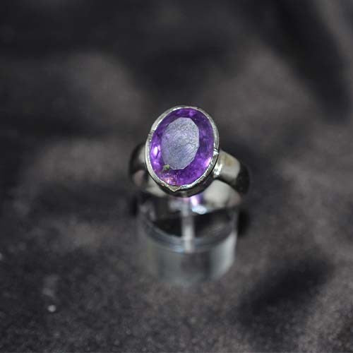 925 Sterling Silver Deep Amethyst Oval Ring