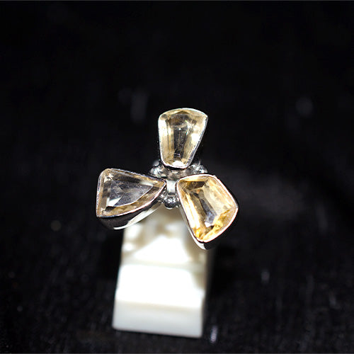 925 Sterling Silver Citrine Three Stone Pinwheel Ring