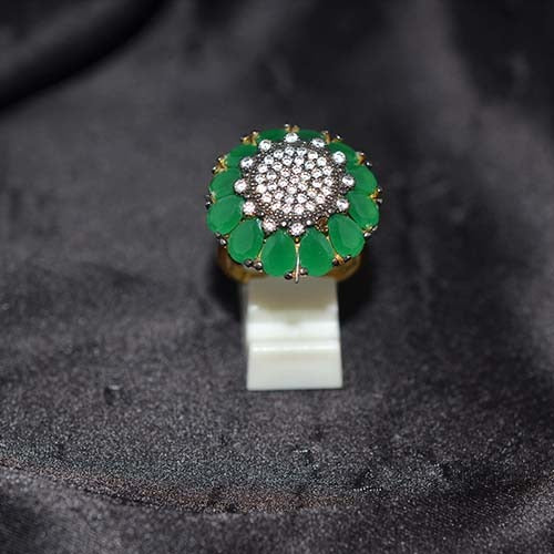 6 Carat Gold Plated Green Onyx Petal Cluster Ring