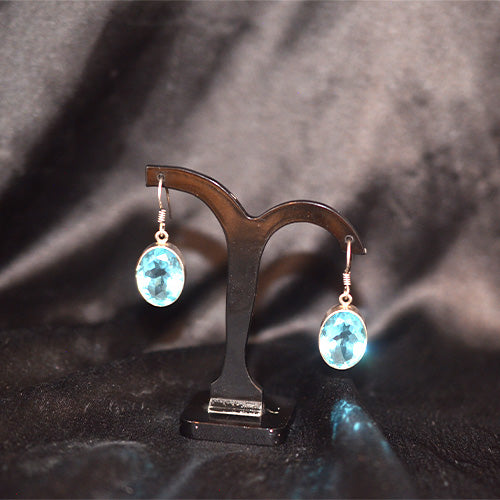 925 Sterling Silver Oval Sky Blue Topaz Drop Earrings