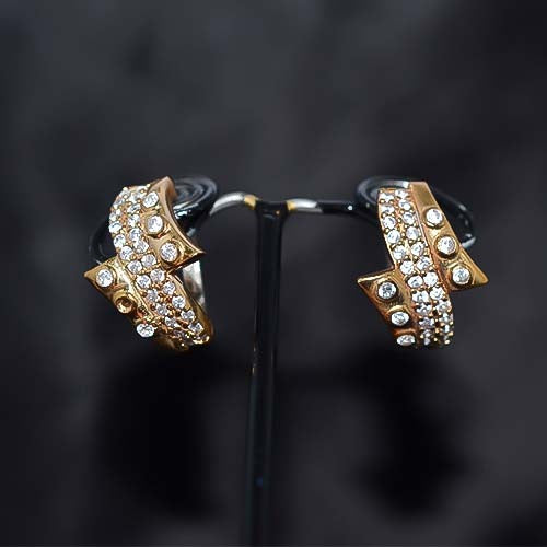 6 Carat Gold Plated White Crystal Geometric Hoop Earrings