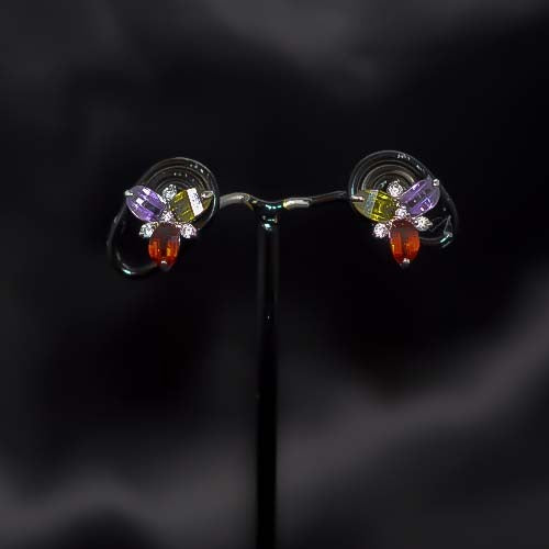 925 Sterling Silver Multi-Color Crystal Stud Earrings