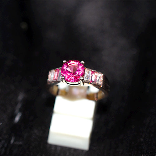 925 Sterling Silver Pink Cubic Zirconia Turkish Art Deco Ring