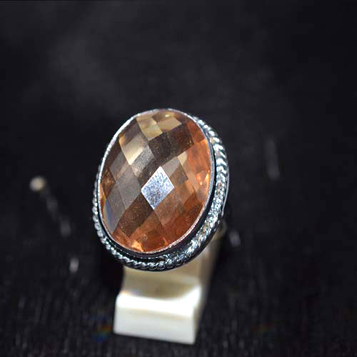 925 Sterling Silver Oval Imperial Topaz Granulated Halo Ring