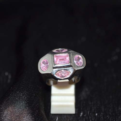 925 Sterling Silver Pink Cubic Zirconia Geometric Cluster Ring