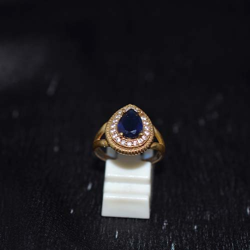 6 Carat Gold Plated Blue Sapphire Halo Ring
