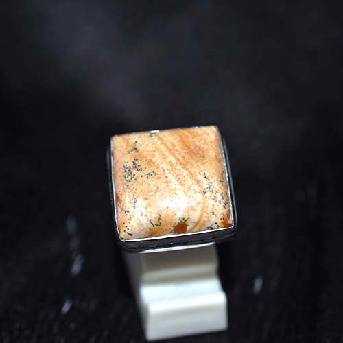 925 Sterling Silver Yellow Jasper Square Ring