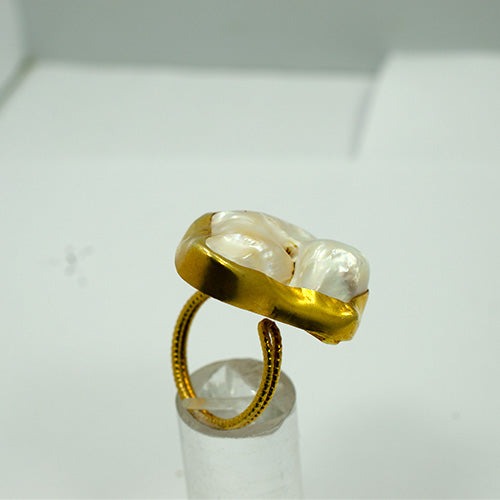 6 Carat Gold Plated Baroque Pearl Organic Design Ring