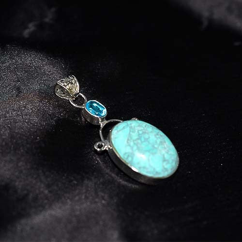 925 Sterling Silver Turquoise Oval Pendant